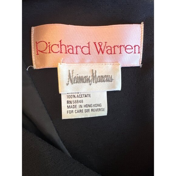 Vintage 80s Richard Warren Neiman Marcus Black Dress Green Red Trim Long Sleeve - Picture 5 of 8